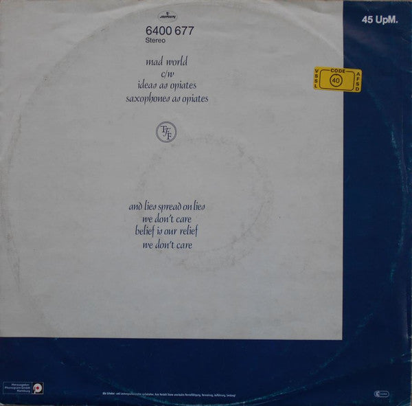 Tears For Fears : Mad World (12", Maxi)