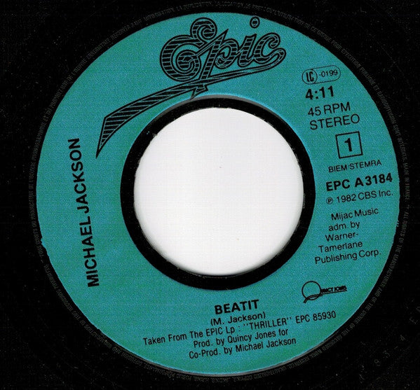 Michael Jackson : Beat It (7", Single, Blu)