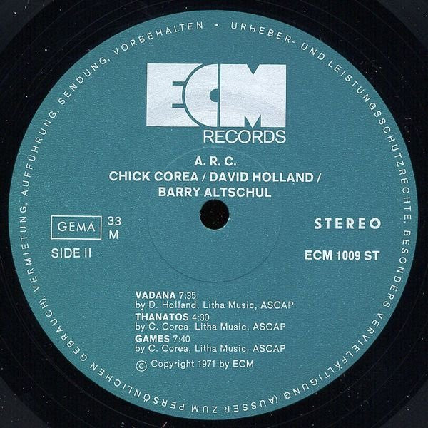 Chick Corea / David Holland* / Barry Altschul : A.R.C. (LP, Album)