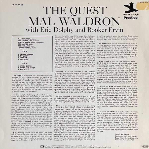 Mal Waldron With Eric Dolphy And Booker Ervin : The Quest (LP, Album, RE)
