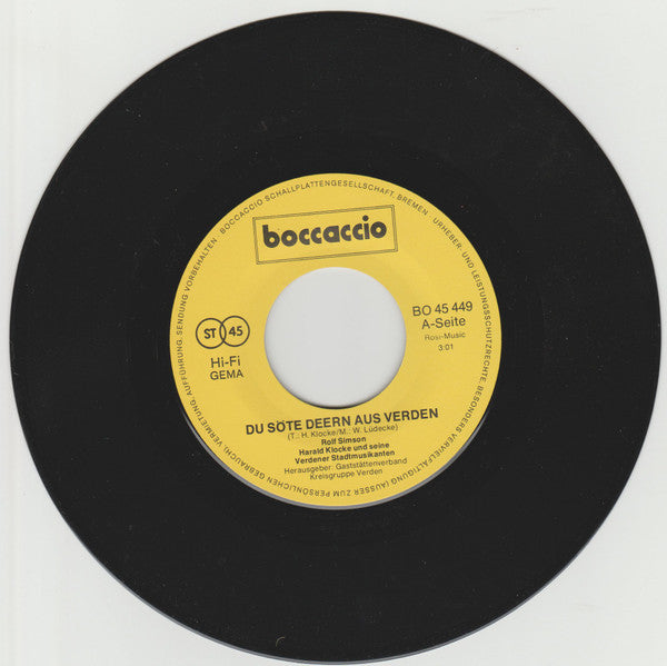 Rolf Simson, Harald Klocke Und Seine Verdener Stadtmusikanten : Du Söte Deern Aus Verden (7", Single)
