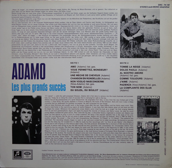 Adamo : Les Plus Grands Succès (LP, Comp)