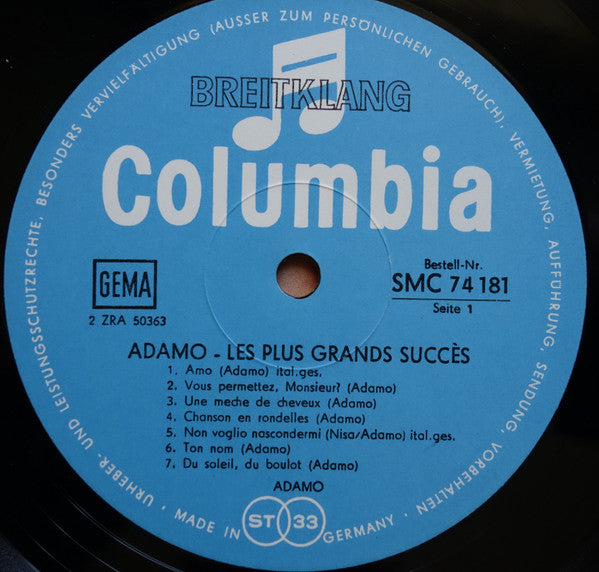 Adamo : Les Plus Grands Succès (LP, Comp)
