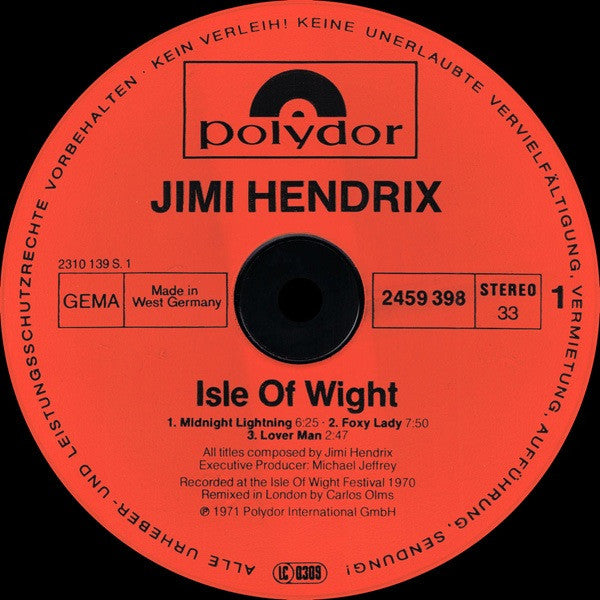 Jimi Hendrix : Isle Of Wight (LP, Album, RE)