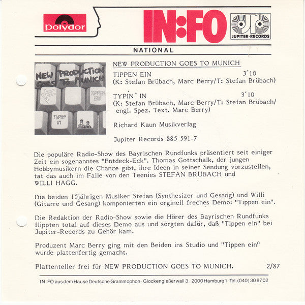 New Production Goes To Munich : Tippen Ein (7", Single)