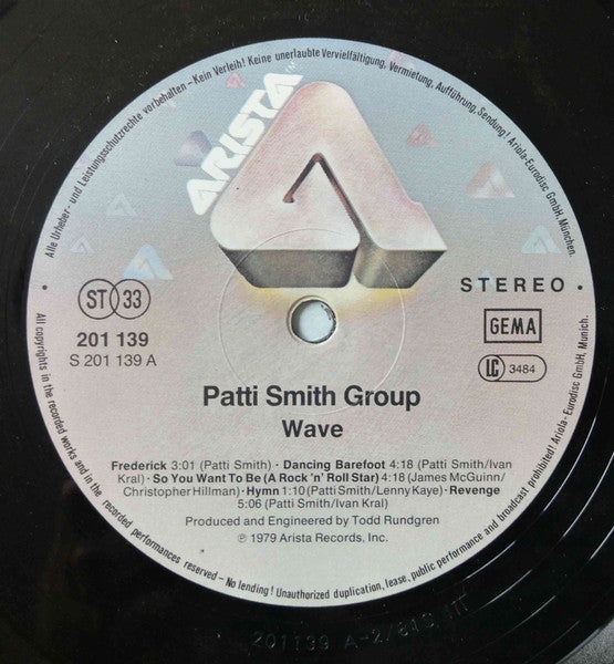 Patti Smith Group : Wave (LP, Album, RP)