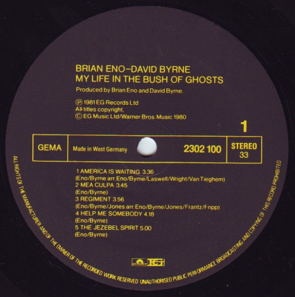 Brian Eno & David Byrne : My Life In The Bush Of Ghosts (LP, Album)