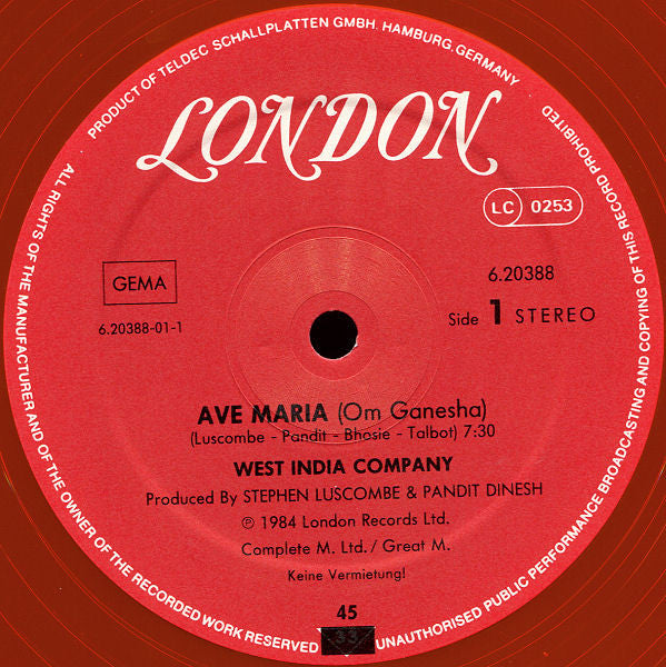 West India Company : Ave Maria (12", Maxi, Ora)