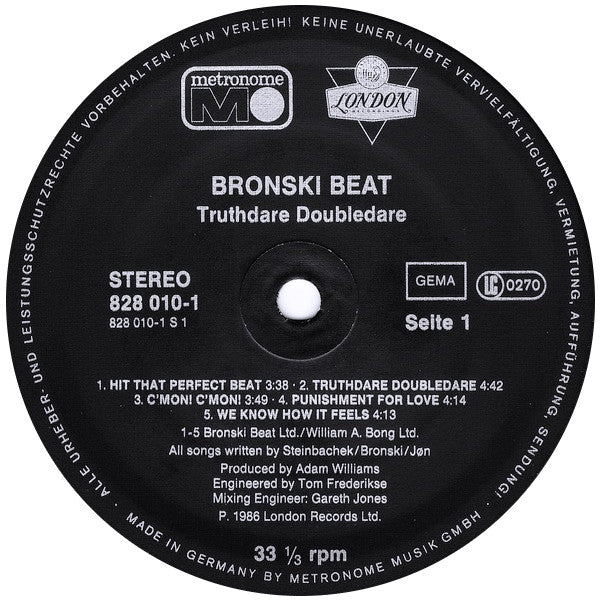 Bronski Beat : Truthdare Doubledare (LP, Album, Emb)
