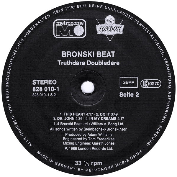 Bronski Beat : Truthdare Doubledare (LP, Album, Emb)