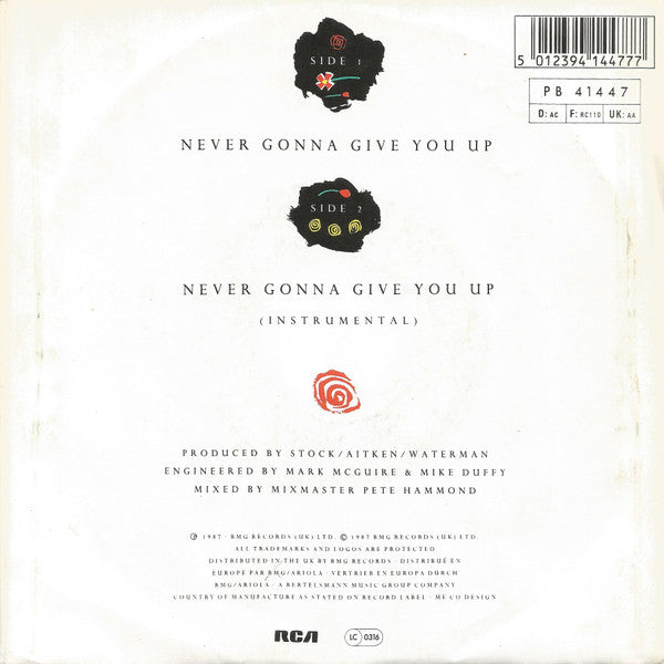 Rick Astley : Never Gonna Give You Up (7", Single)