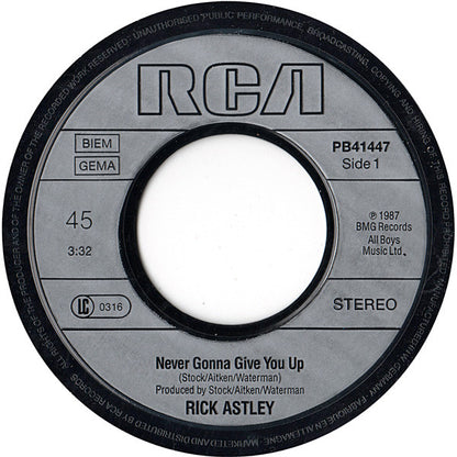 Rick Astley : Never Gonna Give You Up (7", Single)
