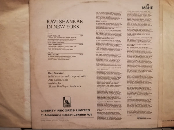 Ravi Shankar : Ravi Shankar In New York (LP, RE)