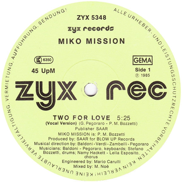 Miko Mission : Two For Love (12", Maxi)