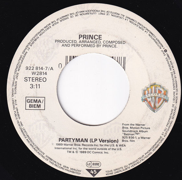 Prince : Partyman (7", Single, Lar)