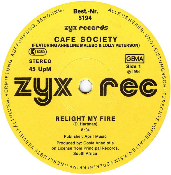 Cafe Society* : Relight My Fire (12", Maxi)