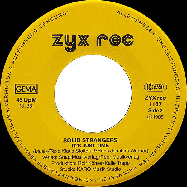Solid Strangers : Music In The Night (7", Single)
