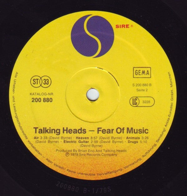 Talking Heads : Fear Of Music (LP, Album, Emb)