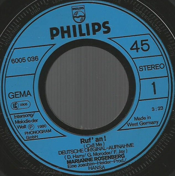 Marianne Rosenberg : Ruf' An! (Call Me) (7", Single)