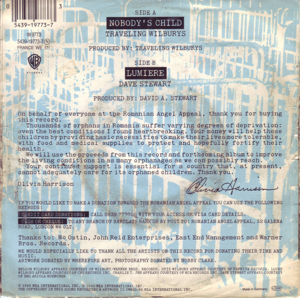 Traveling Wilburys : Nobody's Child (7", Lar)