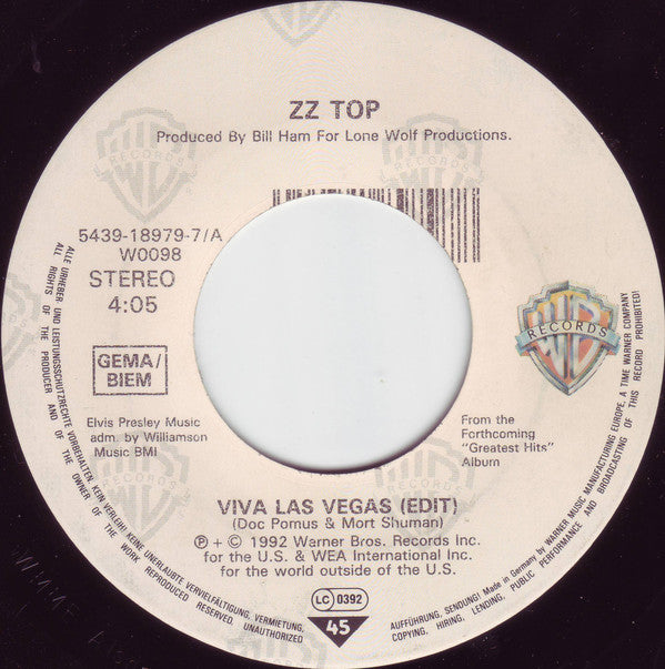 ZZ Top : Viva Las Vegas (7", Single)