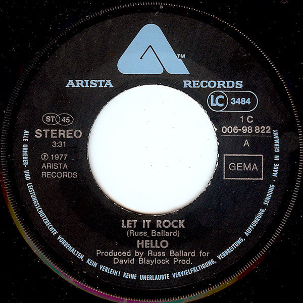 Hello : Let It Rock (7", Single)