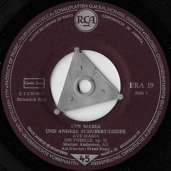 Marian Anderson : Ave Maria And Other Schubert Songs (7", EP)