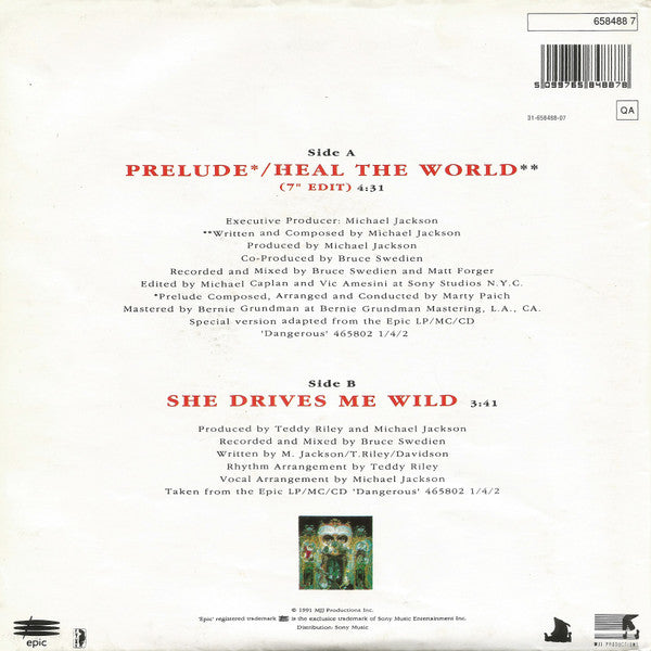 Michael Jackson : Heal The World (7", Single, S/Edition, Pos)