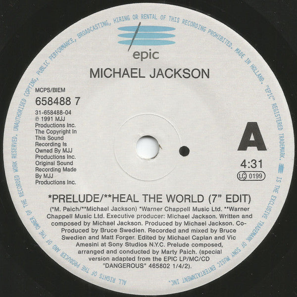 Michael Jackson : Heal The World (7", Single, S/Edition, Pos)