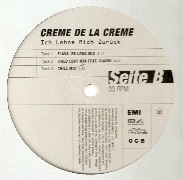 Creme De La Creme : Ich Lehne Mich Zurück (12", Promo)