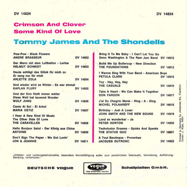 Tommy James And The Shondells* : Crimson And Clover (7", Single)