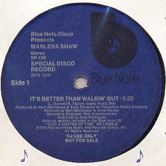 Marlena Shaw : It's Better Than Walkin' Out / Love Has Gone Away (12", Promo)
