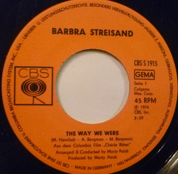 Barbra Streisand : The Way We Were (7", Single)