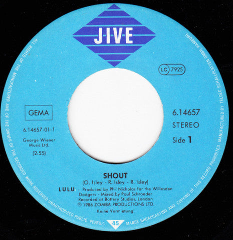 Lulu : Shout (7", Single)