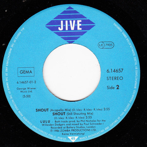 Lulu : Shout (7", Single)