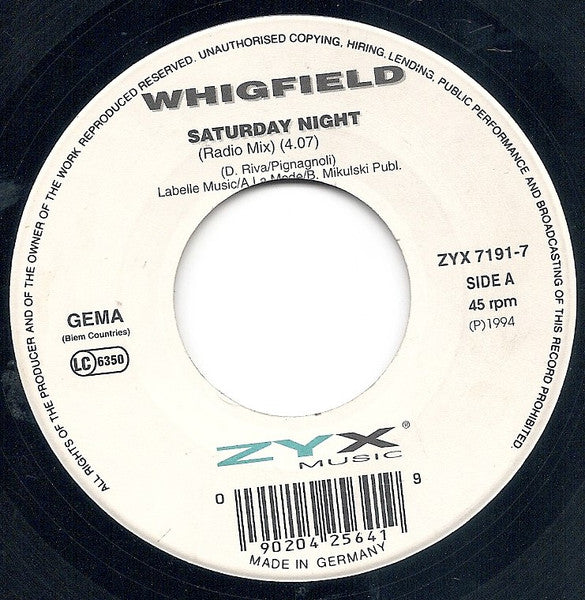 Whigfield : Saturday Night (7")