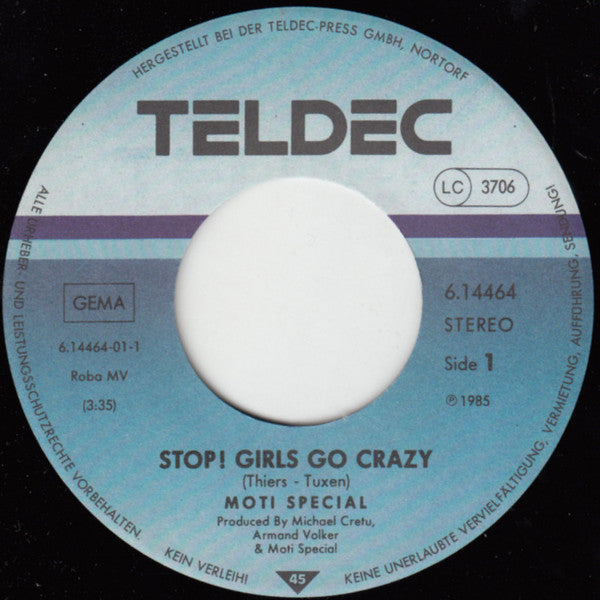 Moti Special : Stop! Girls Go Crazy (7", Single)