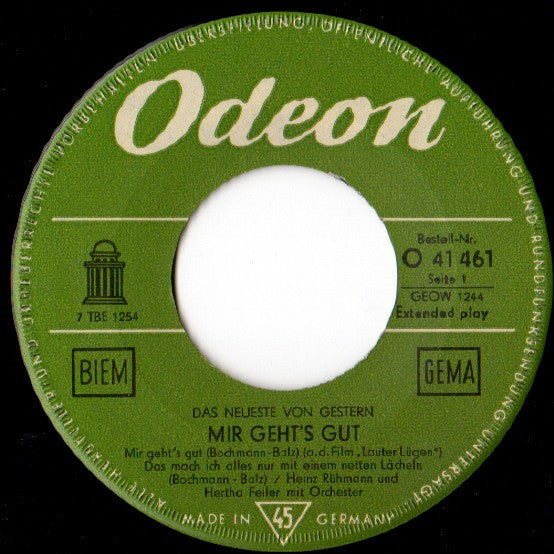 Heinz Rühmann Und Hertha Feiler : Mir Geht's Gut (7", EP)