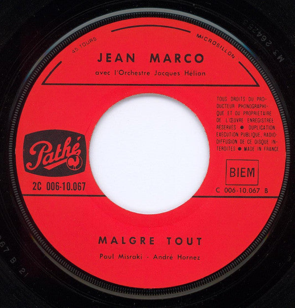Jean Marco : Luna Rossa / Malgré Tout (7", Single)