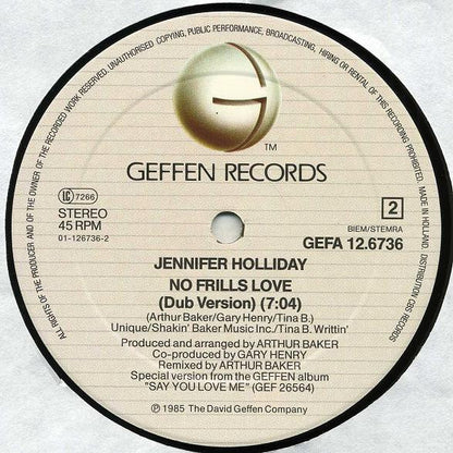 Jennifer Holliday : No Frills Love (Remix And Dub Version) (12", Maxi)