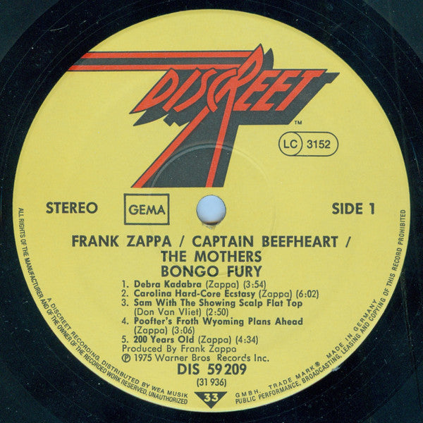 Frank Zappa / Captain Beefheart / The Mothers : Bongo Fury (LP, Album)