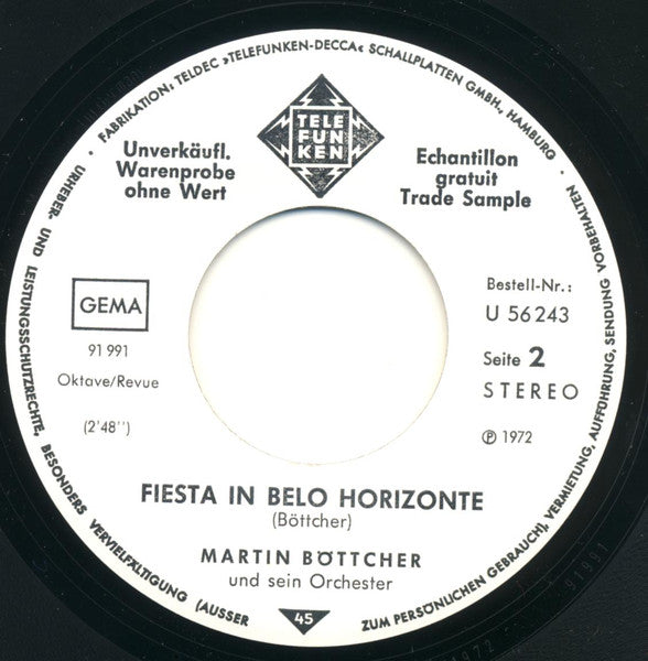 Martin Böttcher Und Sein Orchester* : Stranger's Serenade / Fiesta In Belo Horizonte (7", Single, Promo)