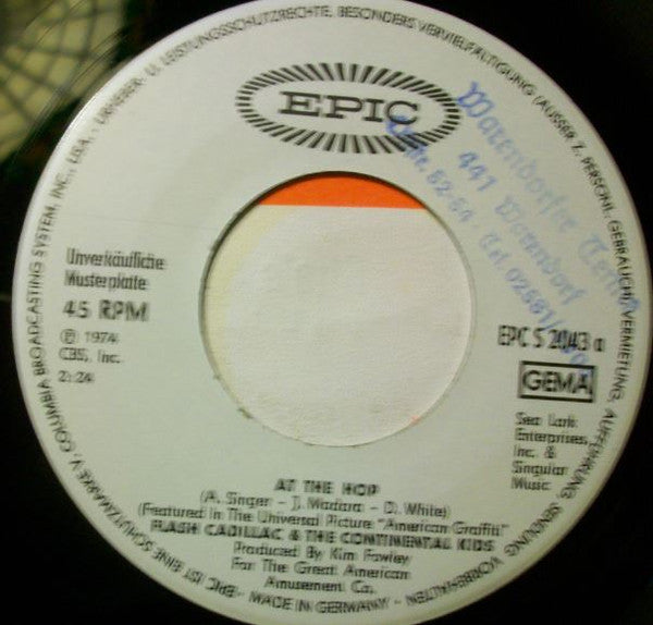Flash Cadillac & The Continental Kids : At The Hop (7", Single, Promo)