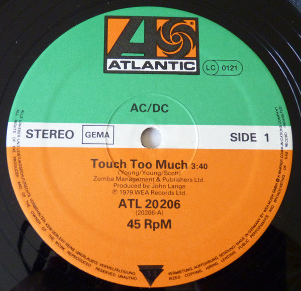 AC/DC : Touch Too Much (12", Maxi, Ltd)