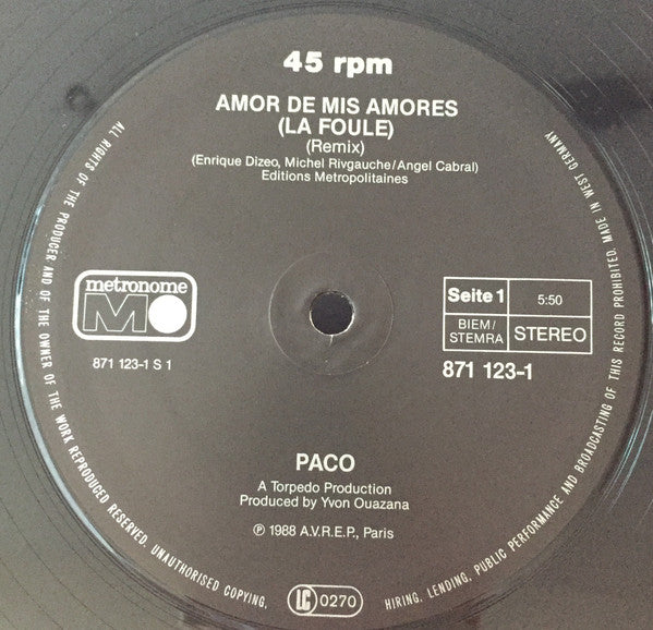 Paco (4) : Amor De Mis Amores (12")