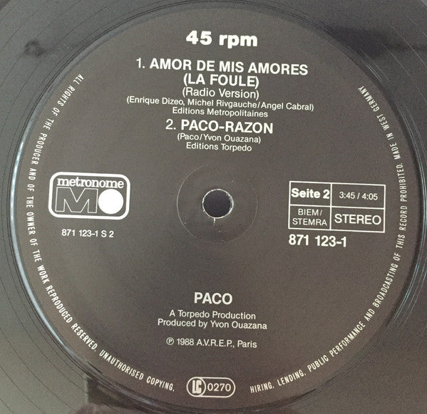 Paco (4) : Amor De Mis Amores (12")