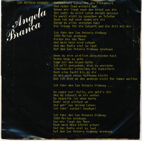 Angela Branca : San Antonio Highway / Und Ich Les´Noch Einmal Meine Briefe (7", Single)
