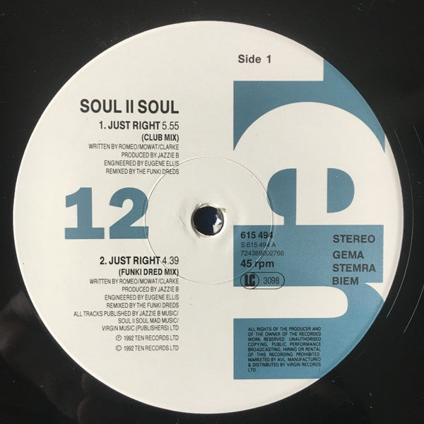 Soul II Soul : Just Right (12")