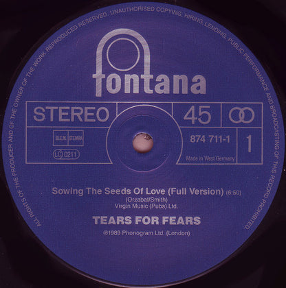Tears For Fears : Sowing The Seeds Of Love (12", Single)