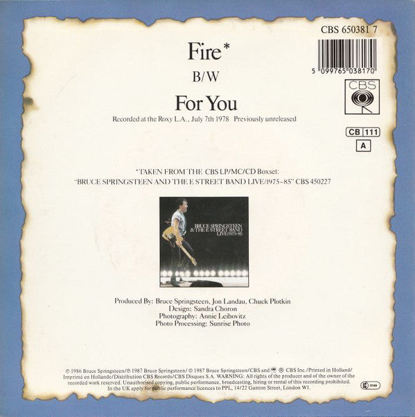 Bruce Springsteen & The E-Street Band : Fire (7", Single)